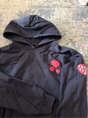 TALENTLESS Black Hoodie with Red Heart Accents